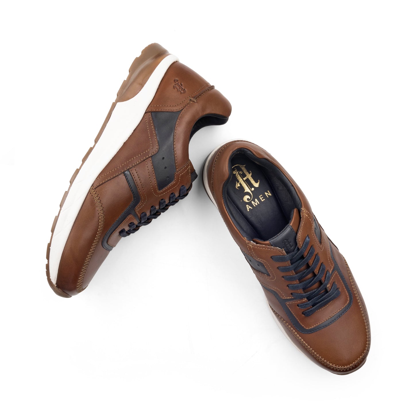 Cameron Mens Leather Dress Trainers - Tan