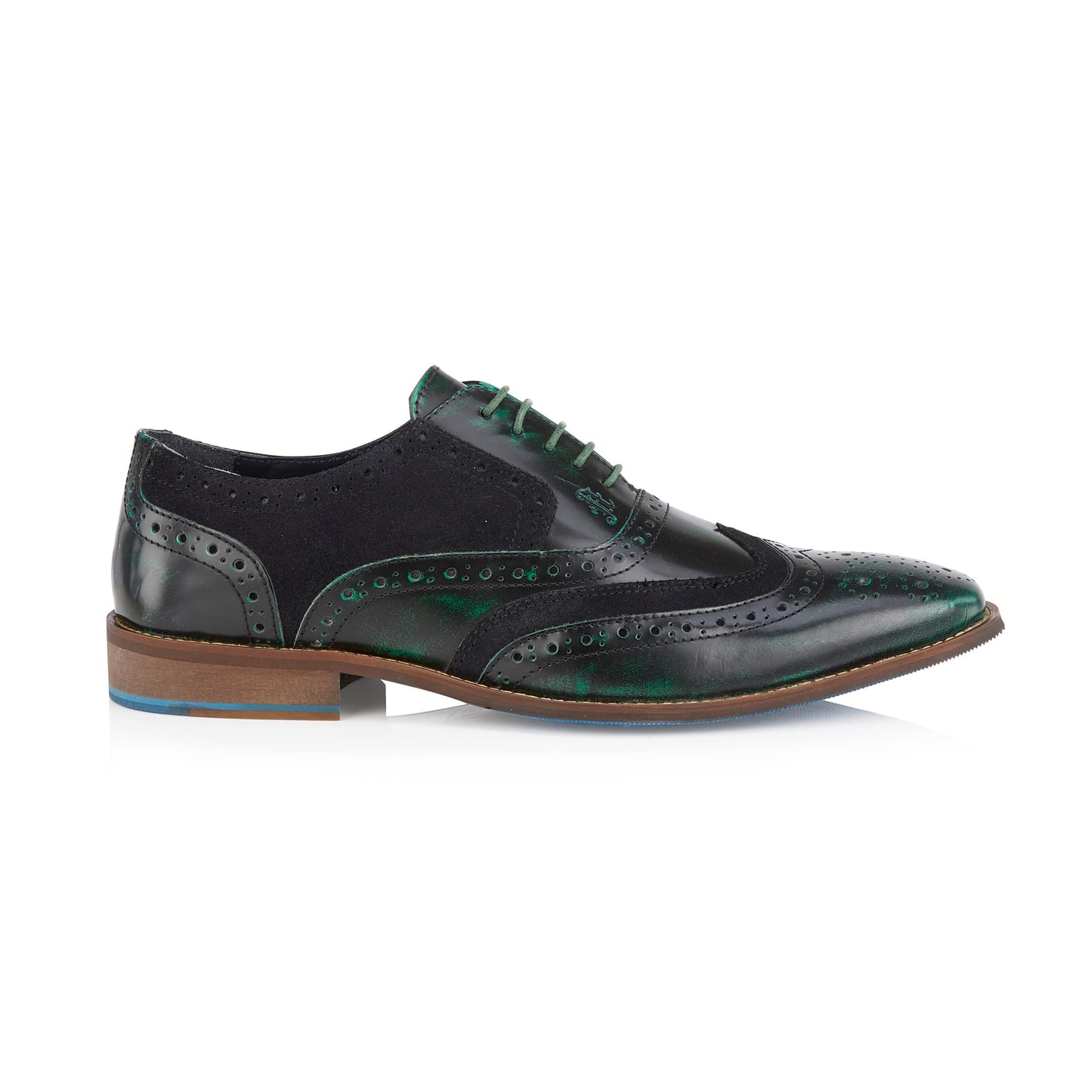 Wexford Mens Leather Two Tone Brogue Shoe - Green/Navy - Amen Shoes