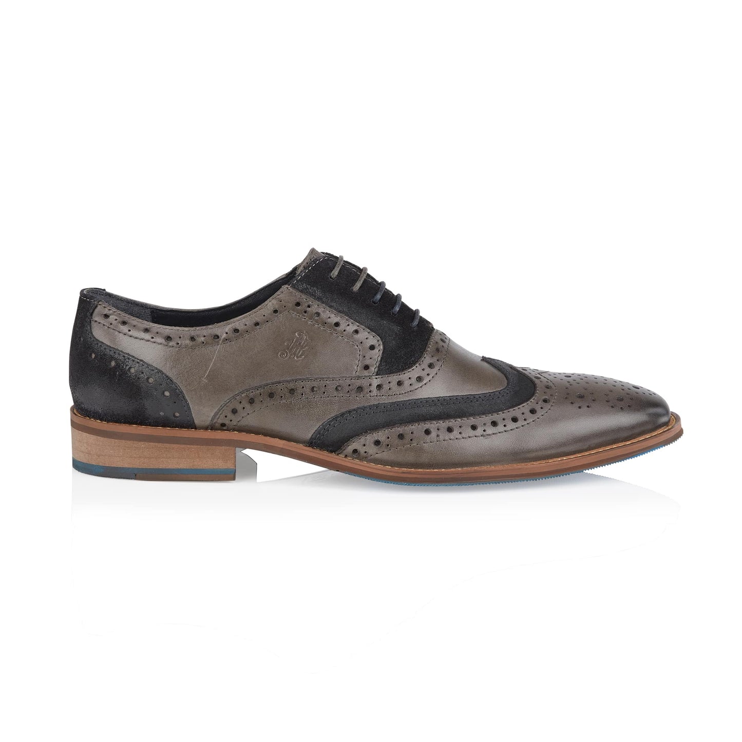 Wexford Mens Leather Two Tone Brogue Shoe - Grey/Navy - Amen Shoes
