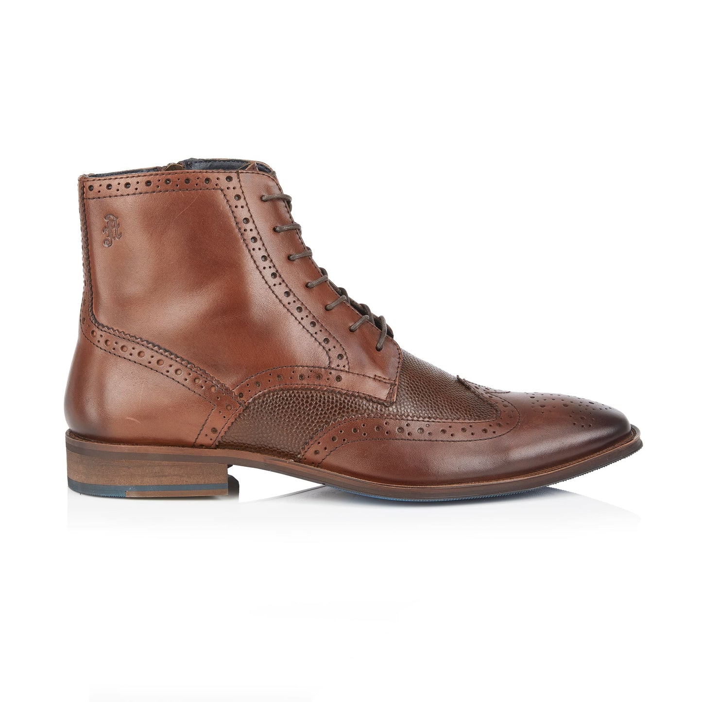 Liffey Mens Leather Lace up Pebble Grain Zip Boot - Amen Shoes