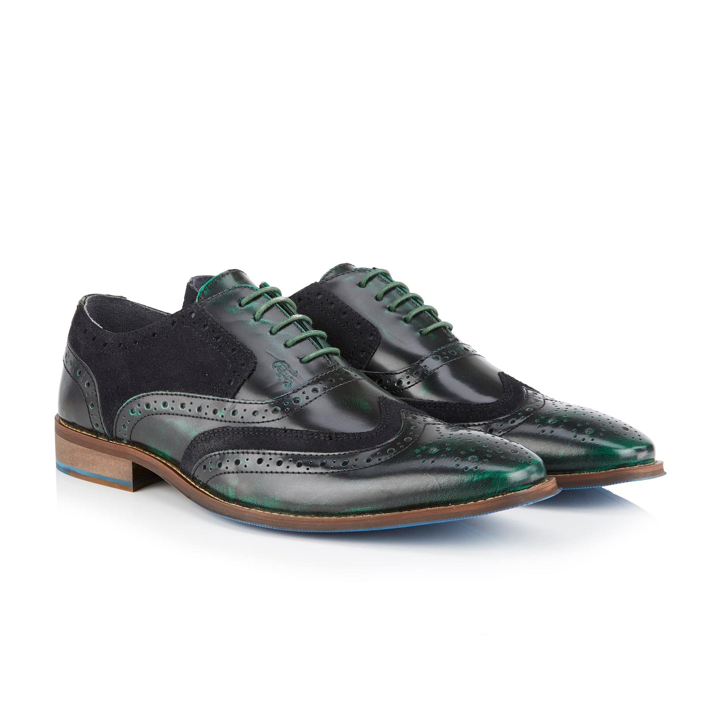 Wexford Mens Leather Two Tone Brogue Shoe - Green/Navy - Amen Shoes