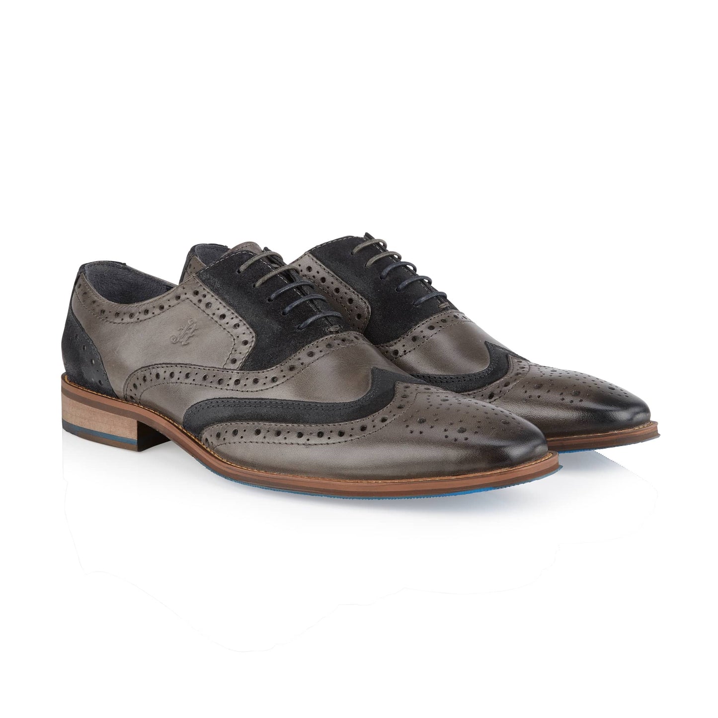 Wexford Mens Leather Two Tone Brogue Shoe - Grey/Navy - Amen Shoes