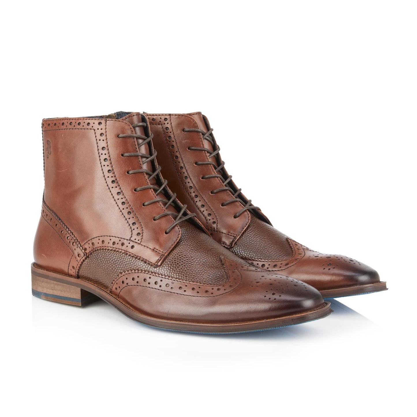 Liffey Mens Leather Lace up Pebble Grain Zip Boot - Amen Shoes