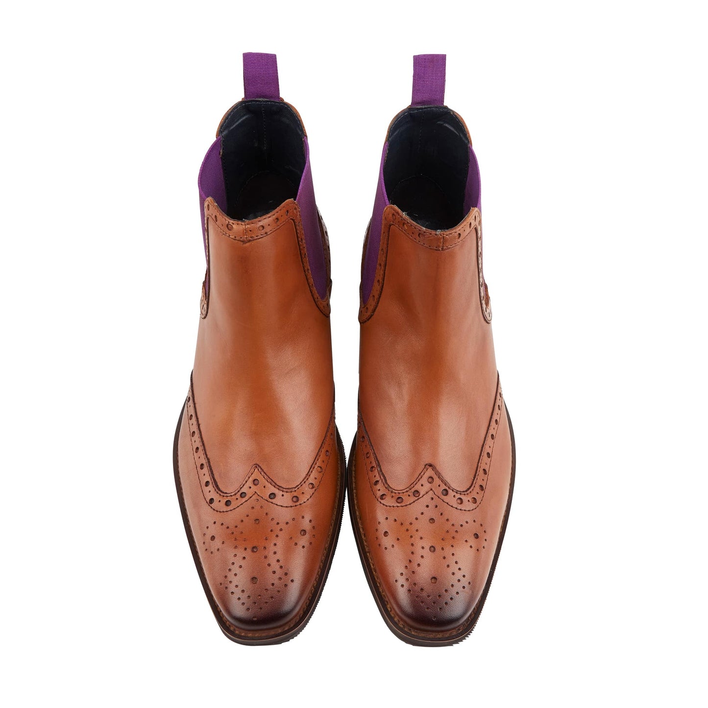 Bray Mens Leather Brogue Chelsea Boot - Tan/Purple - Amen Shoes