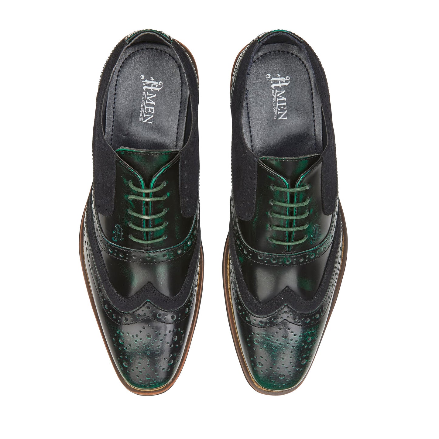 Wexford Mens Leather Two Tone Brogue Shoe - Green/Navy - Amen Shoes