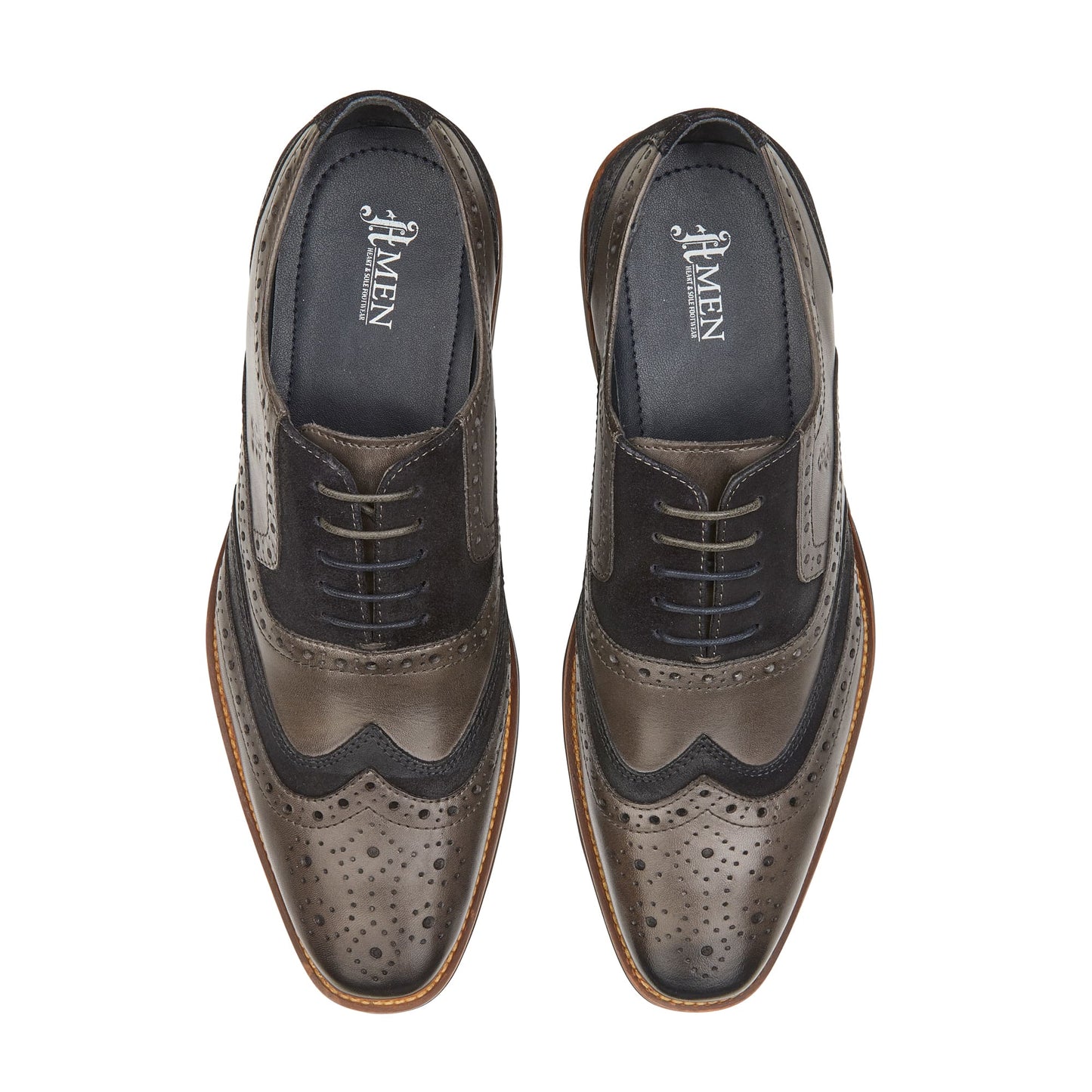 Wexford Mens Leather Two Tone Brogue Shoe - Grey/Navy - Amen Shoes