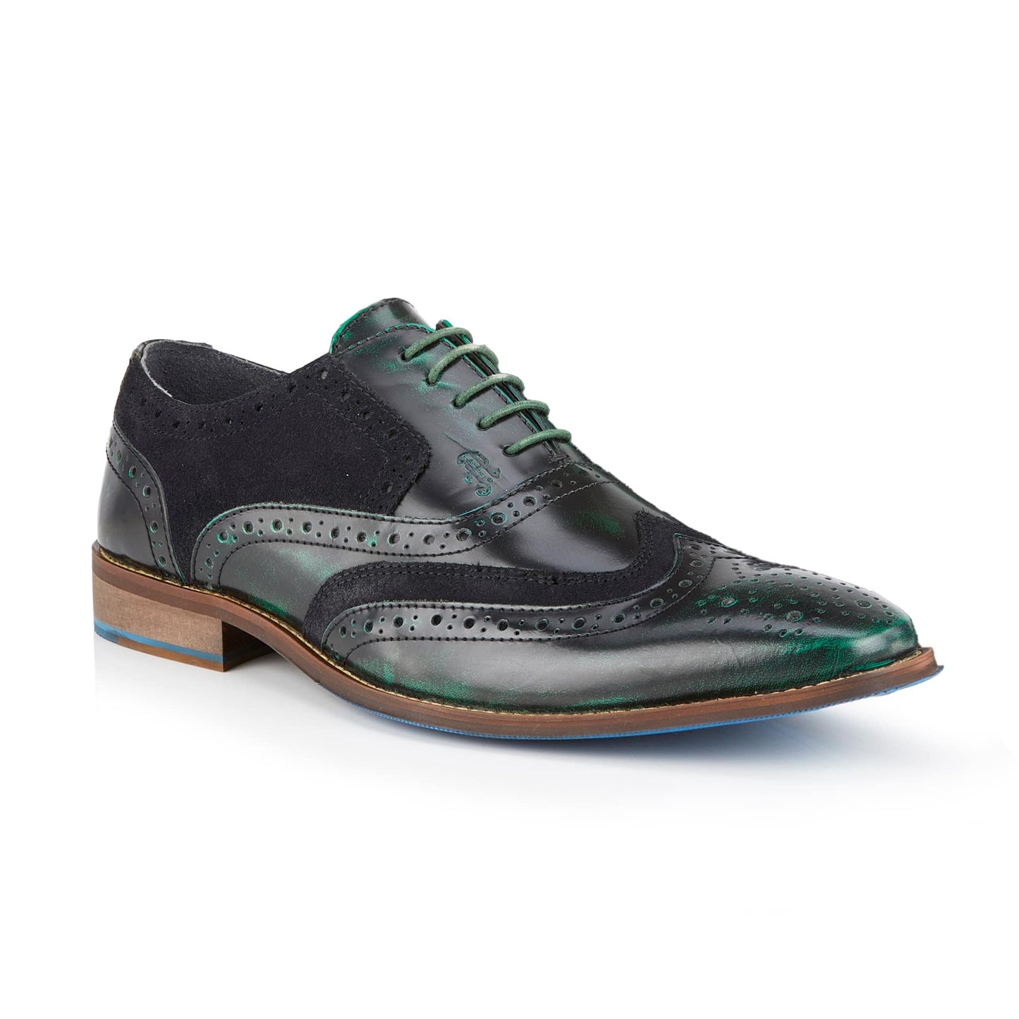Wexford Mens Leather Two Tone Brogue Shoe - Green/Navy - Amen Shoes