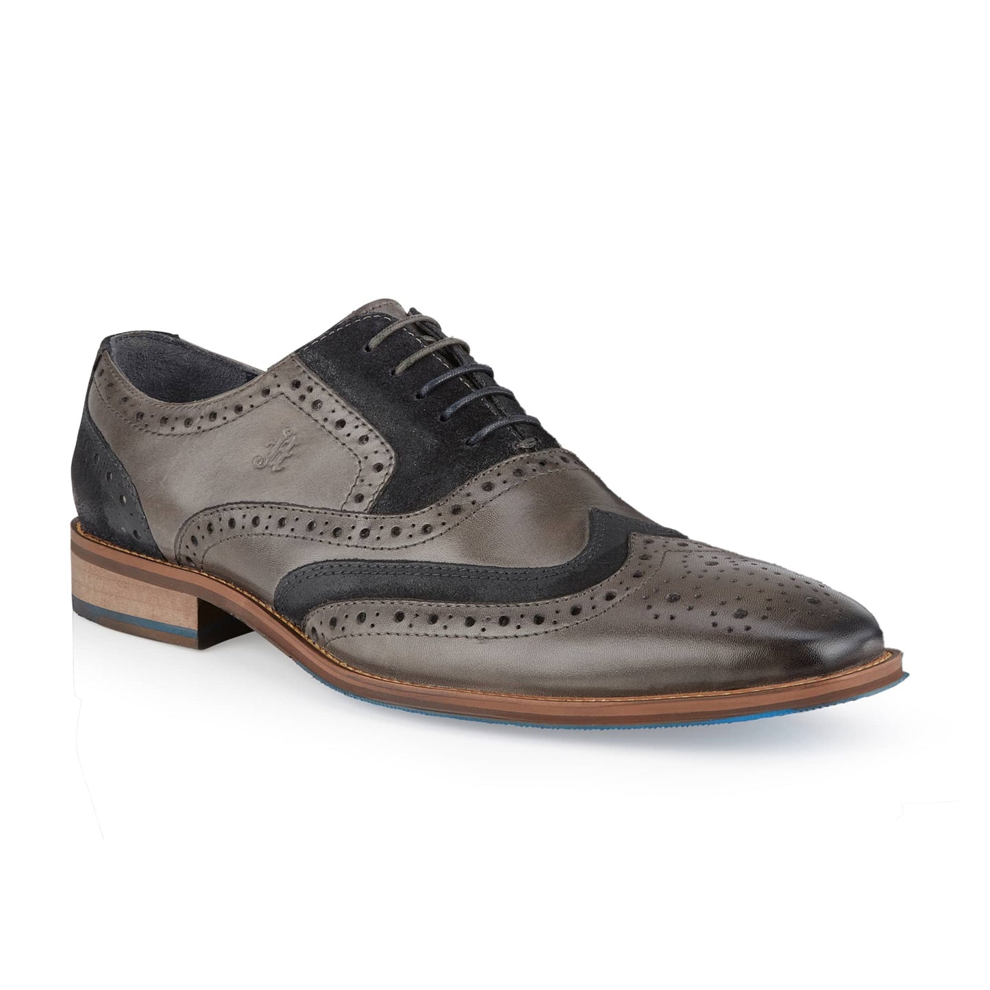 Wexford Mens Leather Two Tone Brogue Shoe - Grey/Navy - Amen Shoes