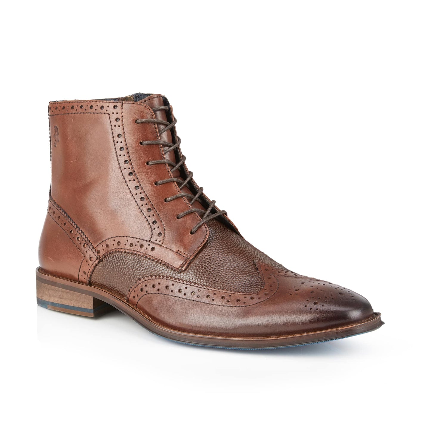 Liffey Mens Leather Lace up Pebble Grain Zip Boot - Amen Shoes