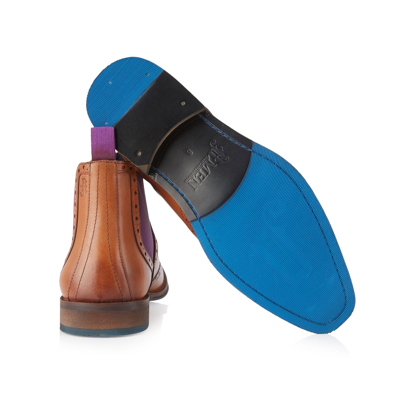 Bray Mens Leather Brogue Chelsea Boot - Tan/Purple - Amen Shoes