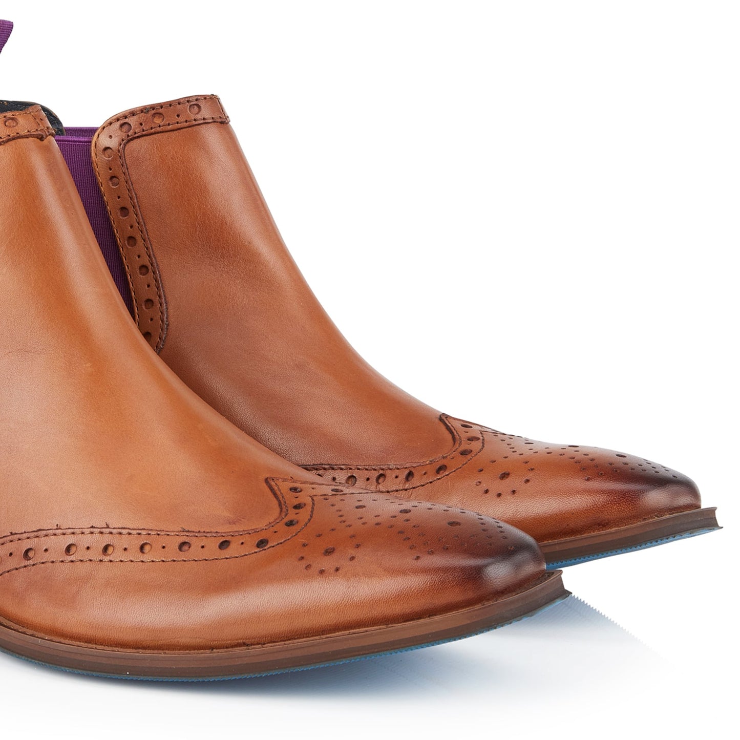 Bray Mens Leather Brogue Chelsea Boot - Tan/Purple - Amen Shoes