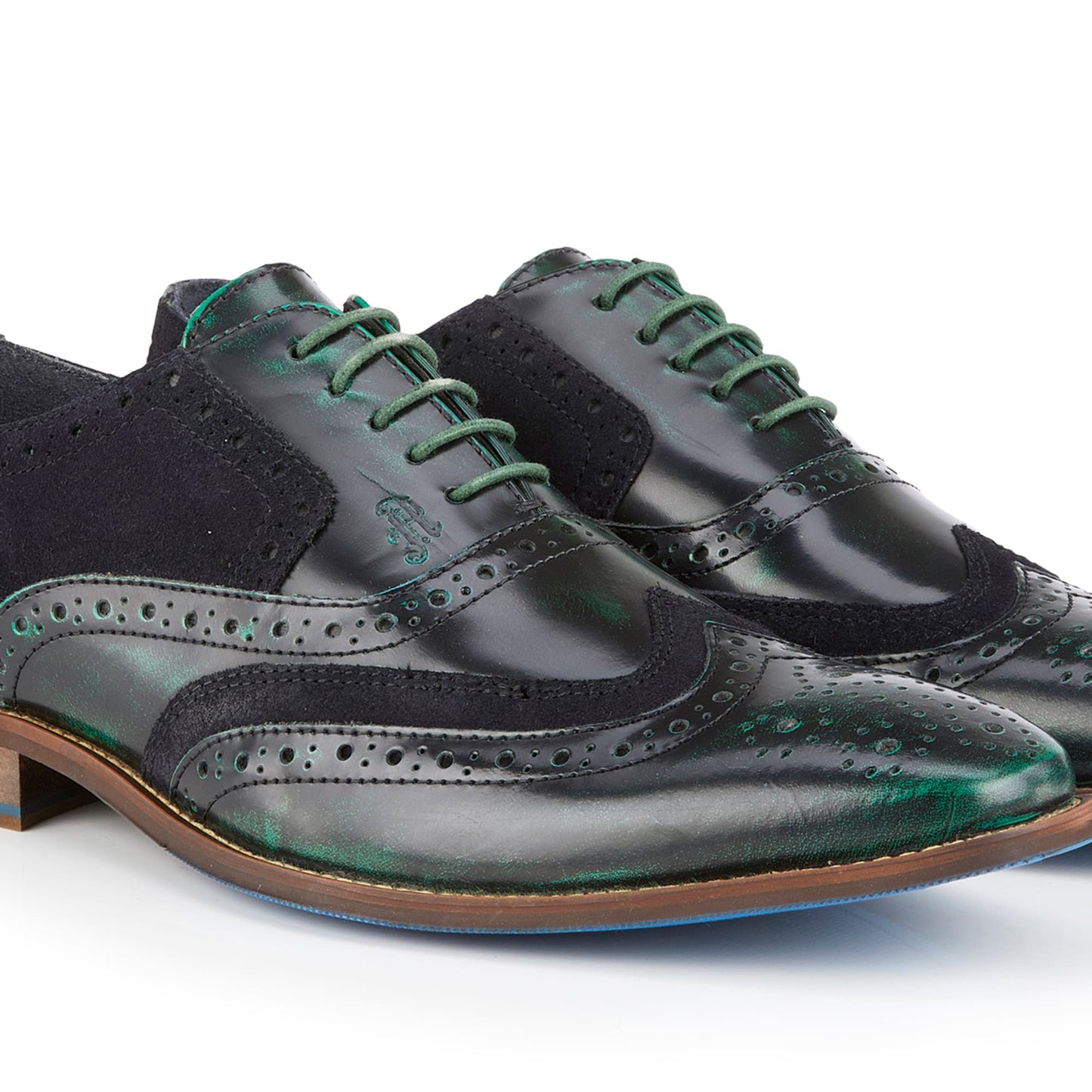 Wexford Mens Leather Two Tone Brogue Shoe - Green/Navy - Amen Shoes