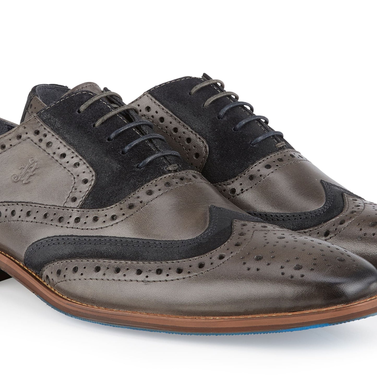 Wexford Mens Leather Two Tone Brogue Shoe - Grey/Navy - Amen Shoes