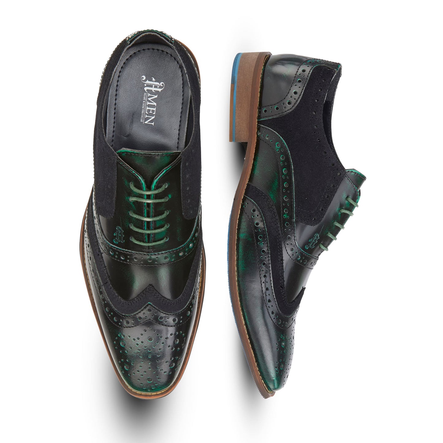 Wexford Mens Leather Two Tone Brogue Shoe - Green/Navy - Amen Shoes