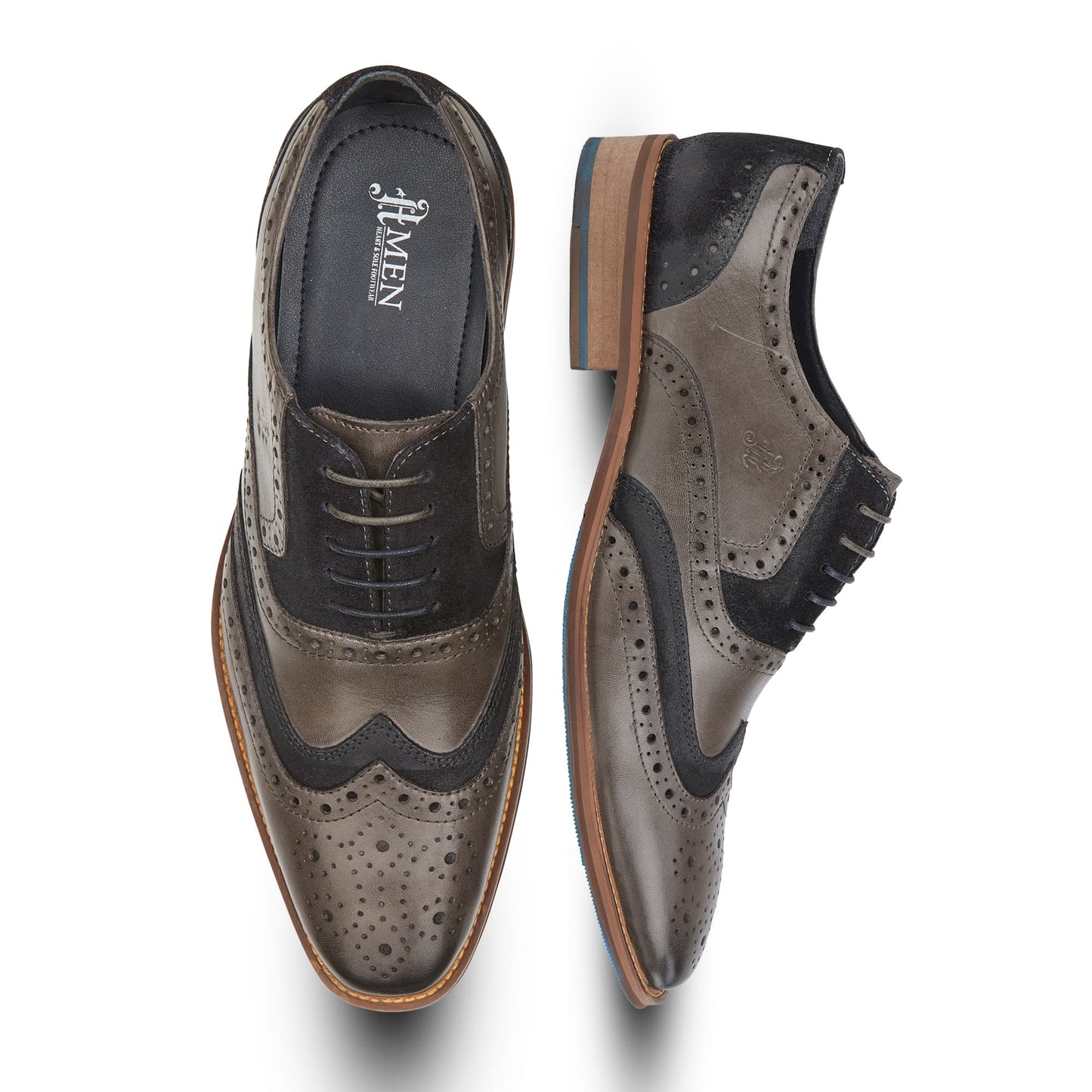 Wexford Mens Leather Two Tone Brogue Shoe - Grey/Navy - Amen Shoes