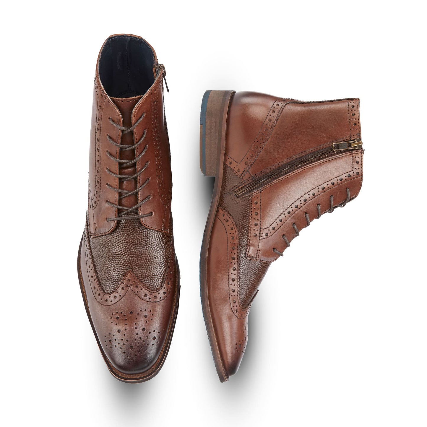 Liffey Mens Leather Lace up Pebble Grain Zip Boot - Amen Shoes
