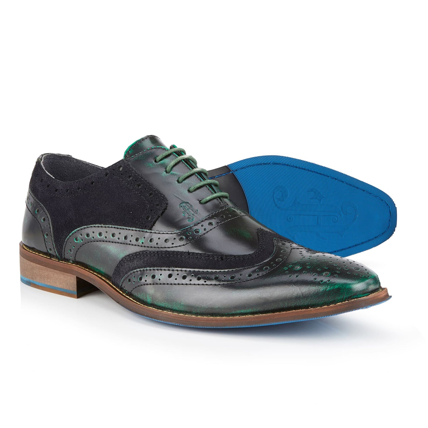 Wexford Mens Leather Two Tone Brogue Shoe - Green/Navy - Amen Shoes