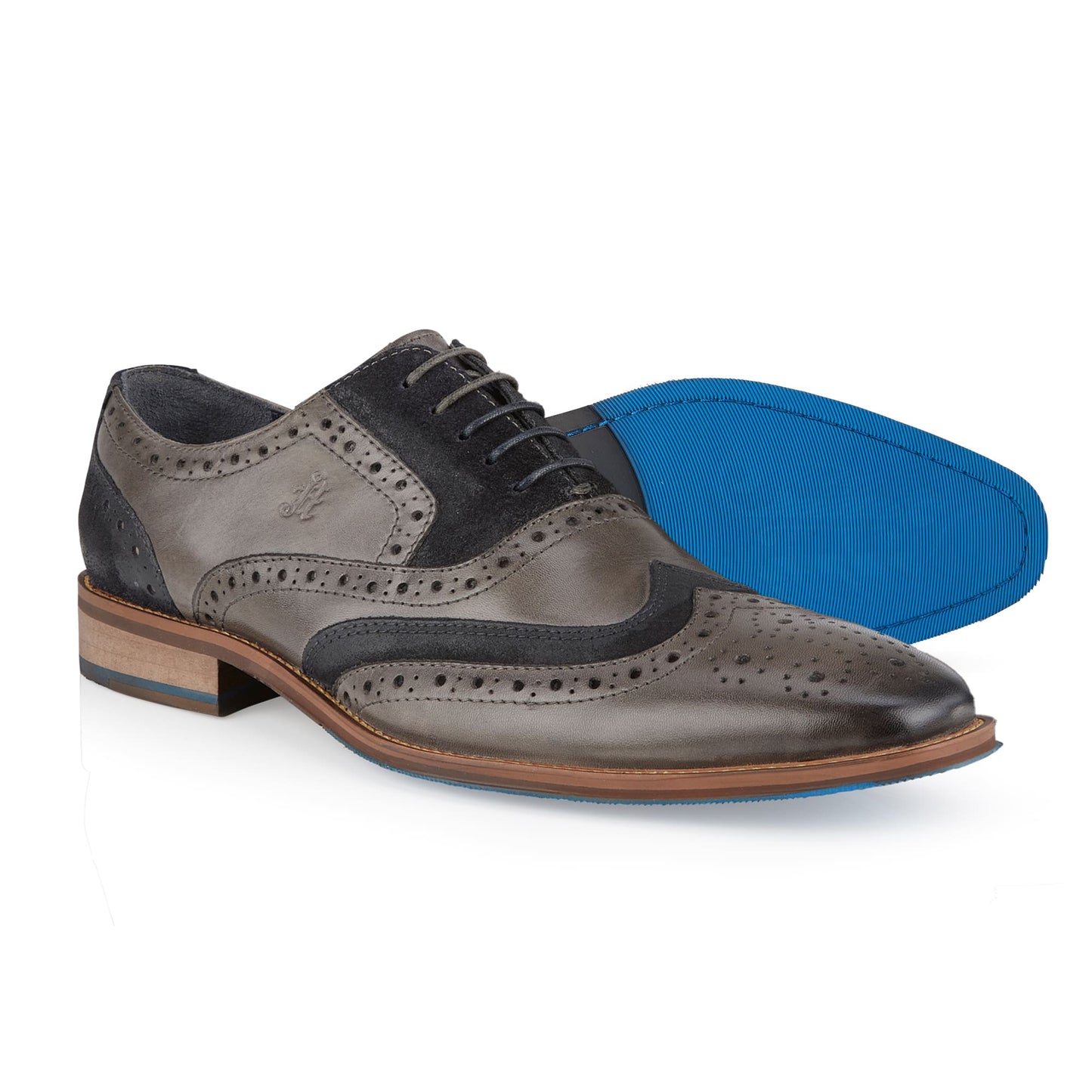 Wexford Mens Leather Two Tone Brogue Shoe - Grey/Navy - Amen Shoes