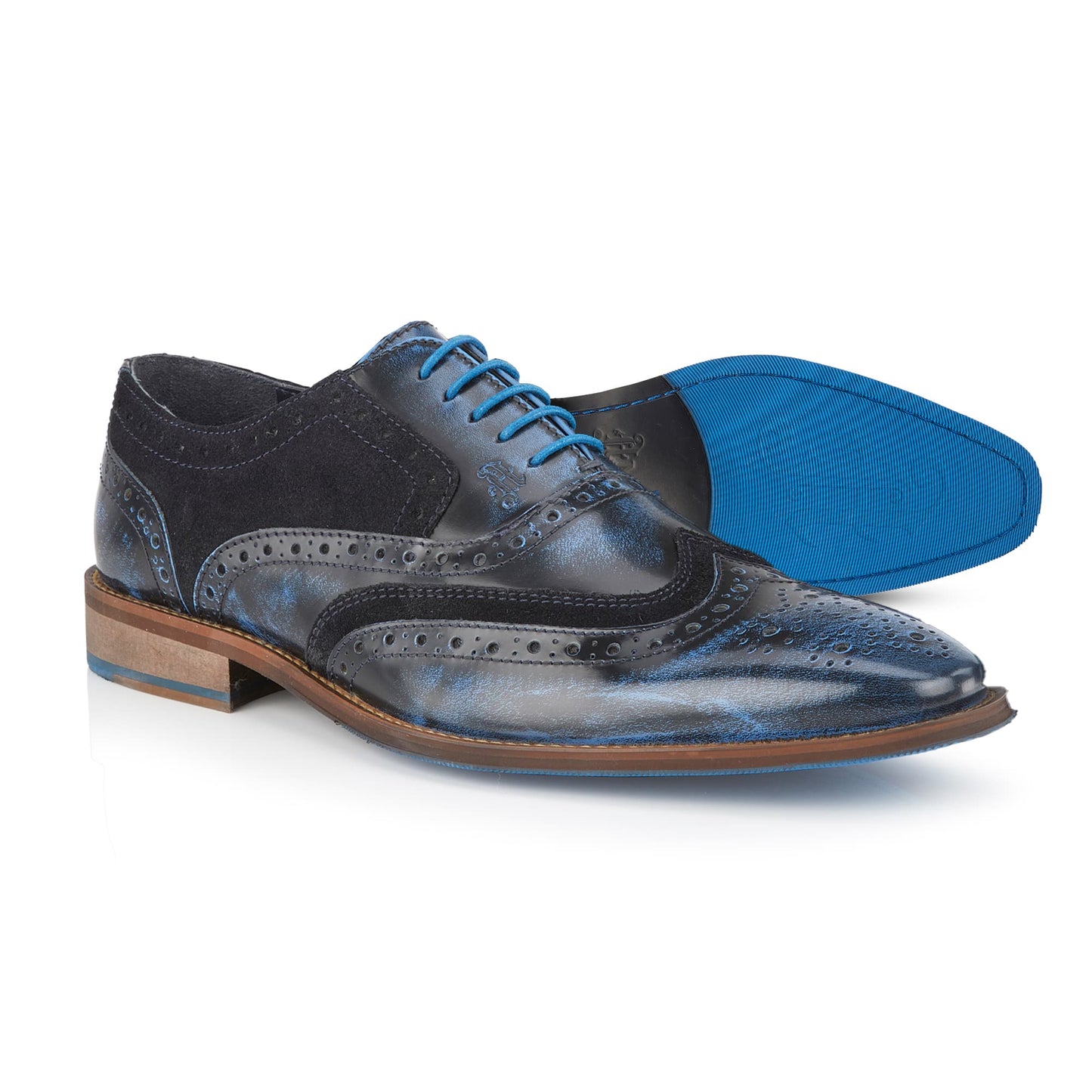 Wexford Mens Leather Two Tone Brogue Shoe - Navy/Navy - Amen Shoes
