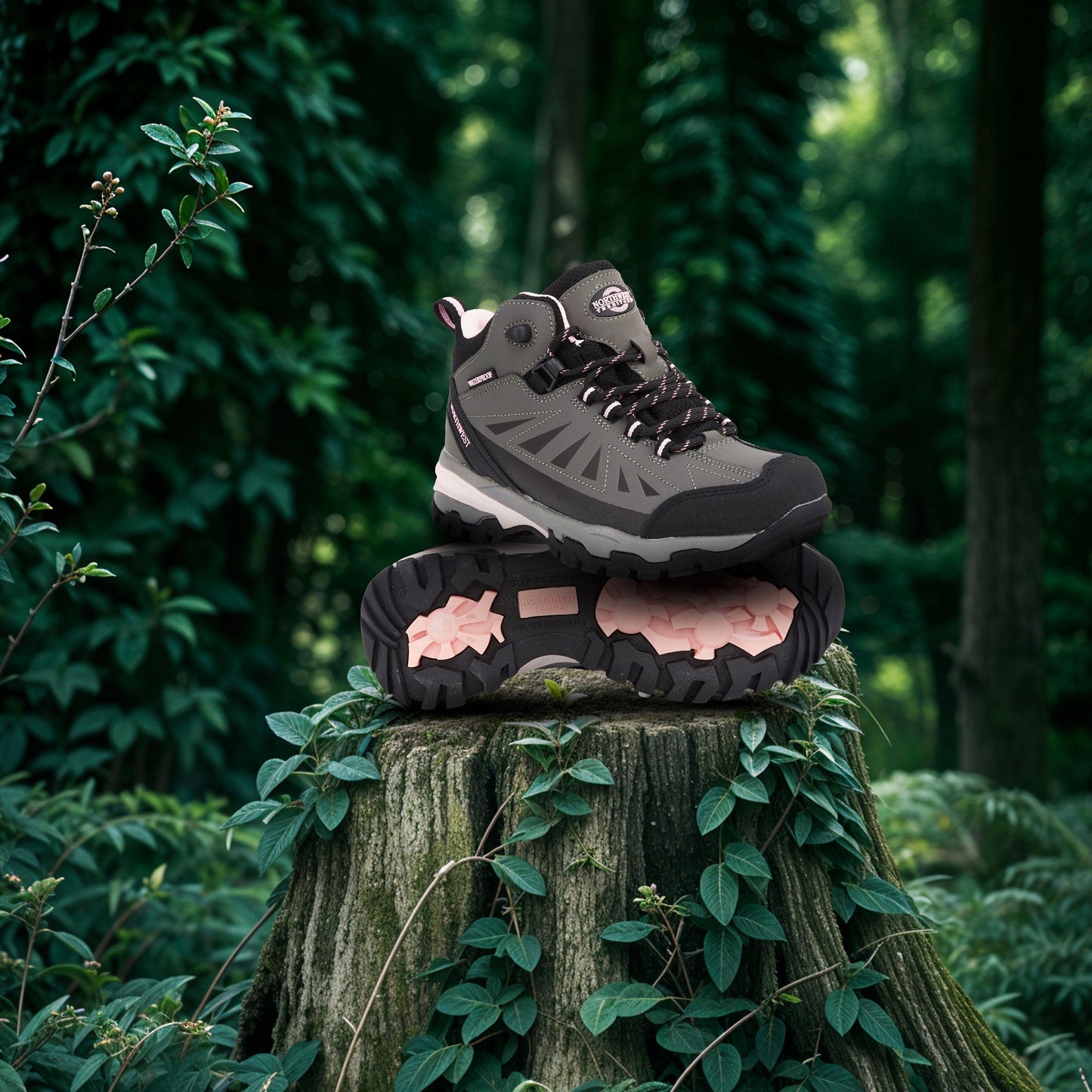 KEELE-HI Women's Waterproof Walking Boots - Grey/Pink