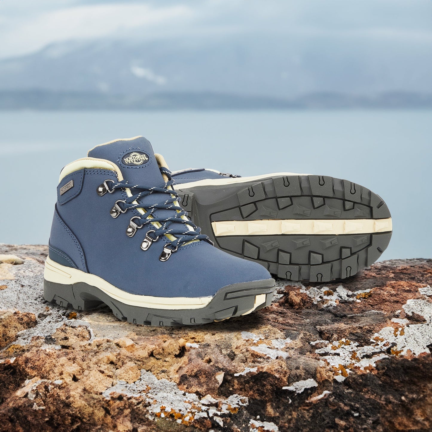 TREK Women's Leather Waterproof Walking Boots - Navy