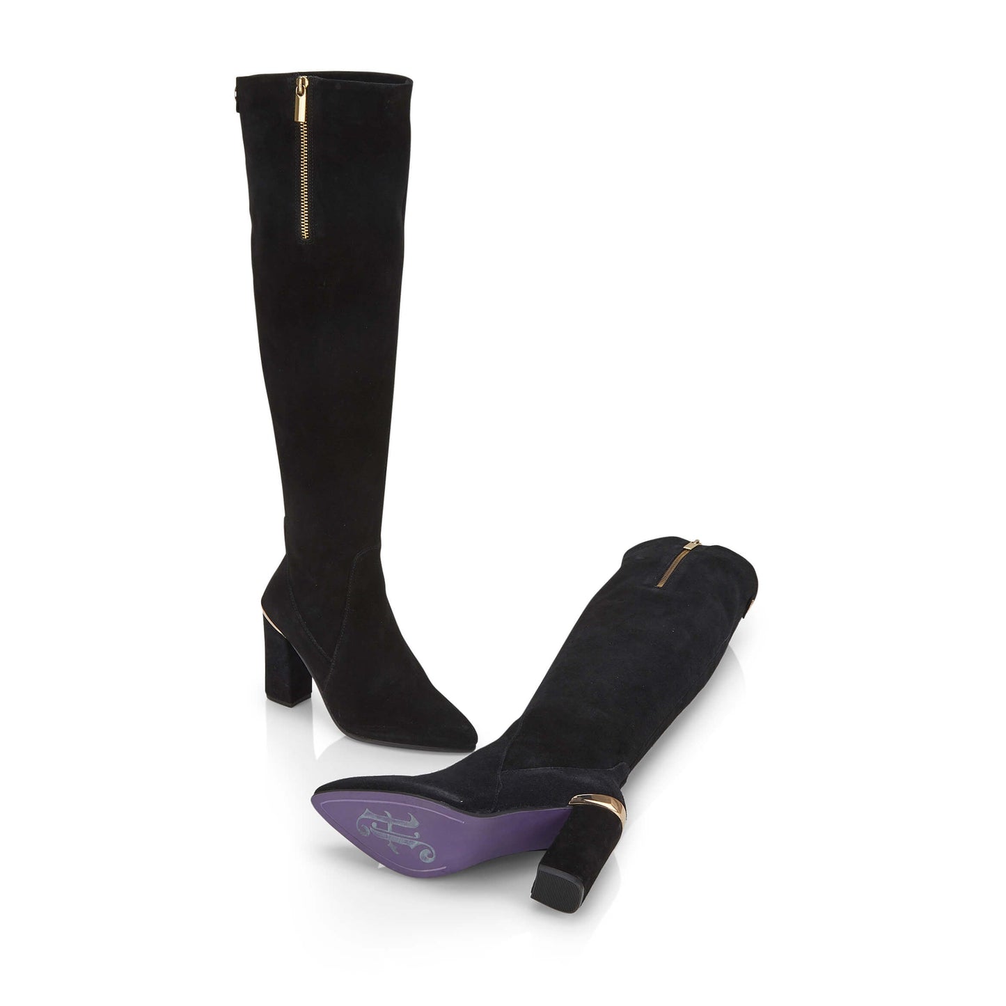 Christina Women Luxe Suede Gold Accents Knee-High Boots - Amen Shoes