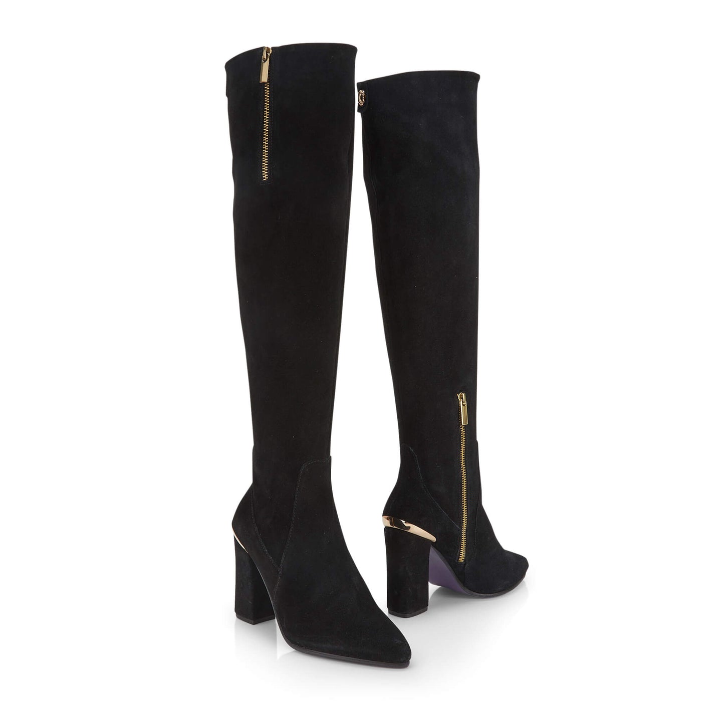 Christina Women Luxe Suede Gold Accents Knee-High Boots - Amen Shoes