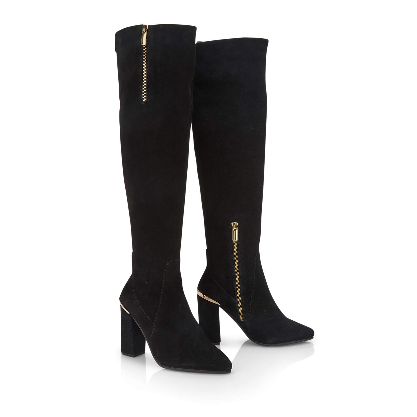 Christina Women Luxe Suede Gold Accents Knee-High Boots - Amen Shoes