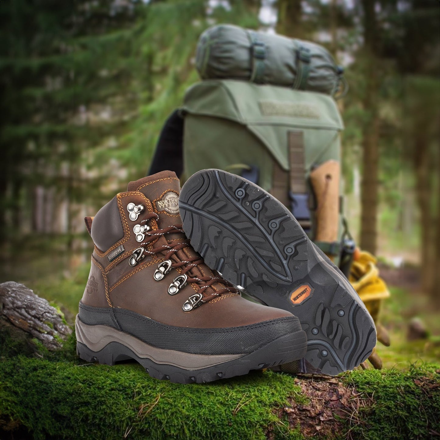 RAYROCK Men's Leather Waterproof Walking Boots - Waxy Brown