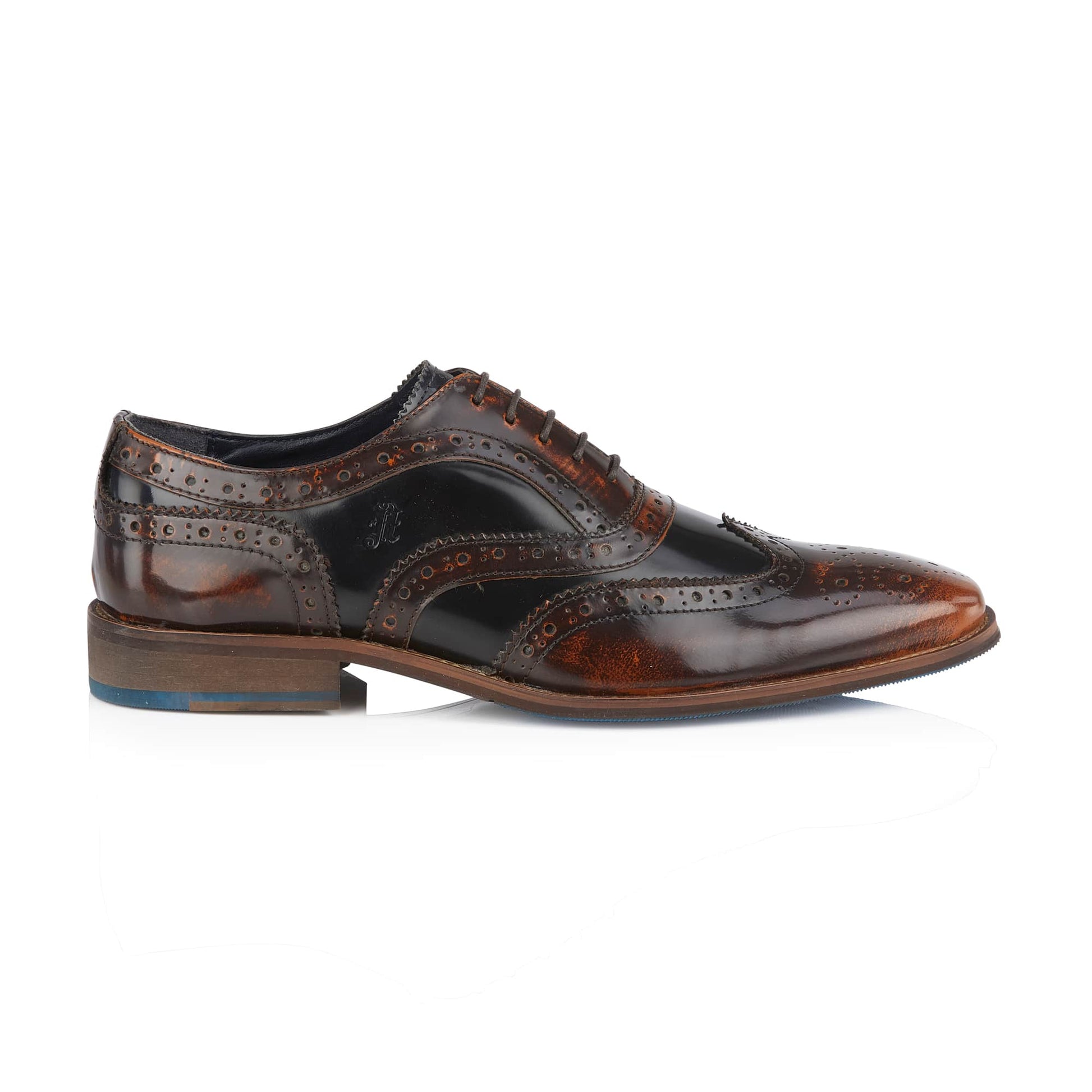 Athlone Mens Leather Two Tone Brushed Hi Shine Brogue Shoe - Amen Shoes 