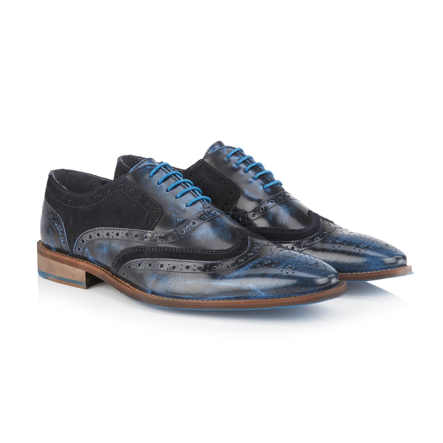 Wexford Mens Leather Two Tone Brogue Shoe - Navy/Navy - Amen Shoes 