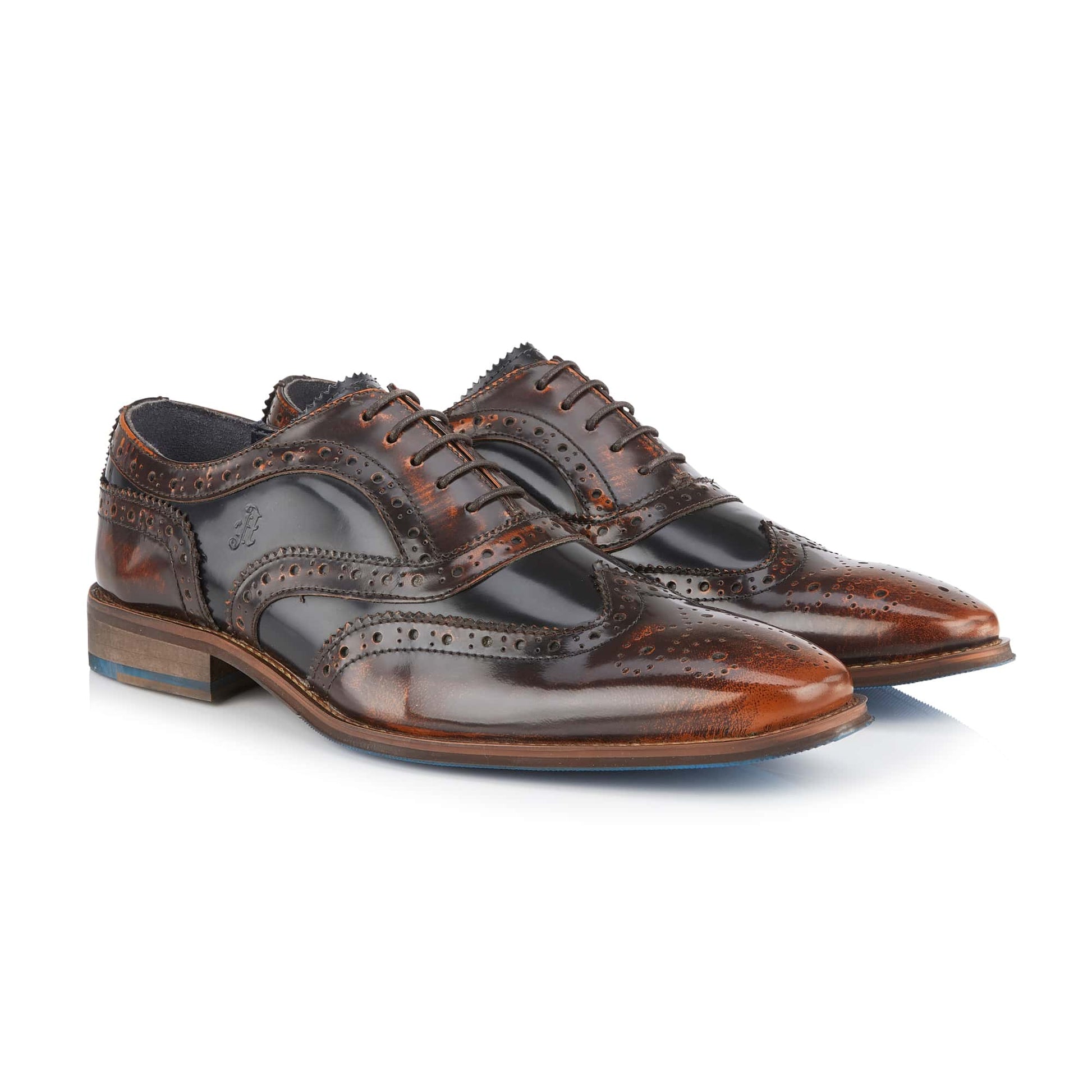 Athlone Mens Leather Two Tone Brushed Hi Shine Brogue Shoe - Amen Shoes 
