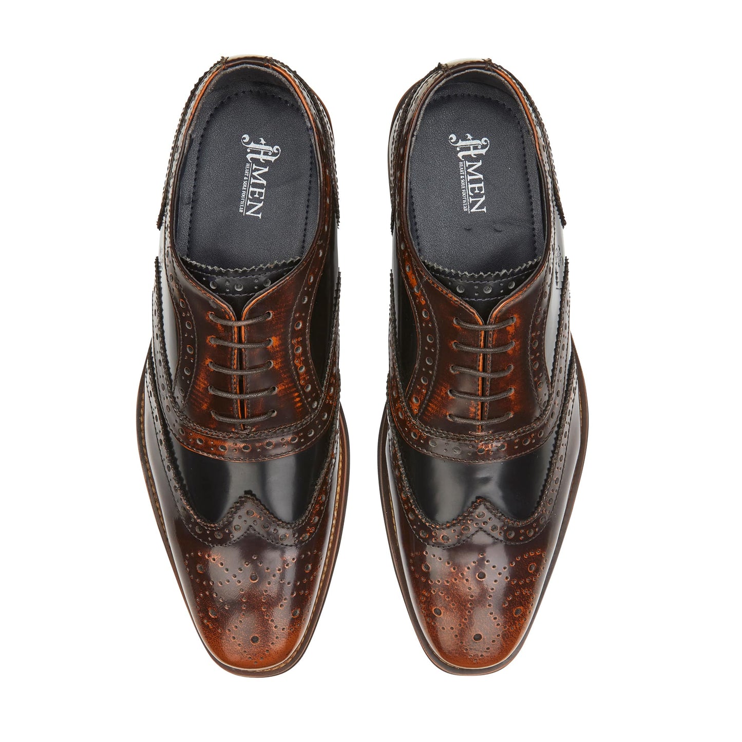 Athlone Mens Leather Two Tone Brushed Hi Shine Brogue Shoe - Amen Shoes 