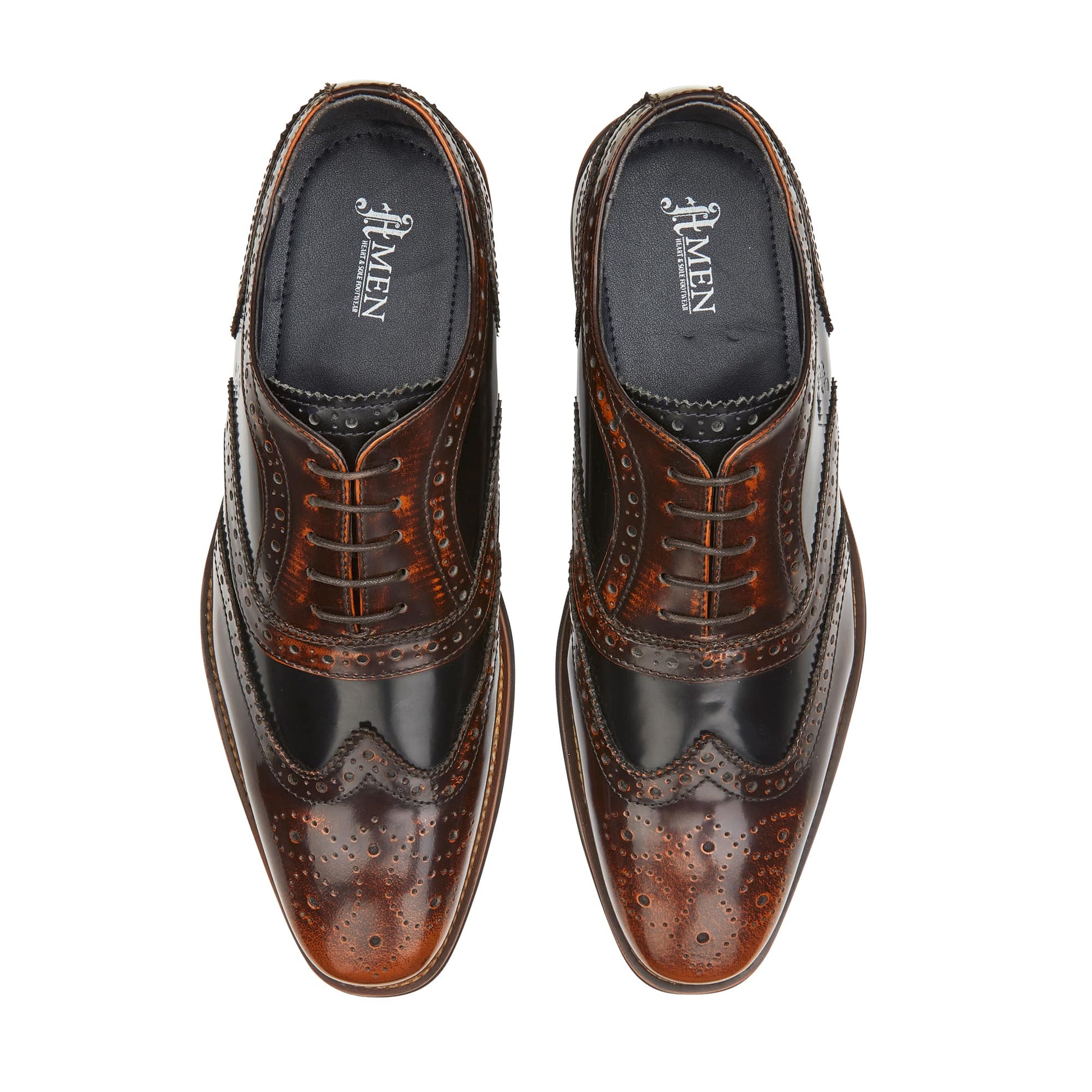 Athlone Mens Leather Two Tone Brushed Hi Shine Brogue Shoe - Amen Shoes 