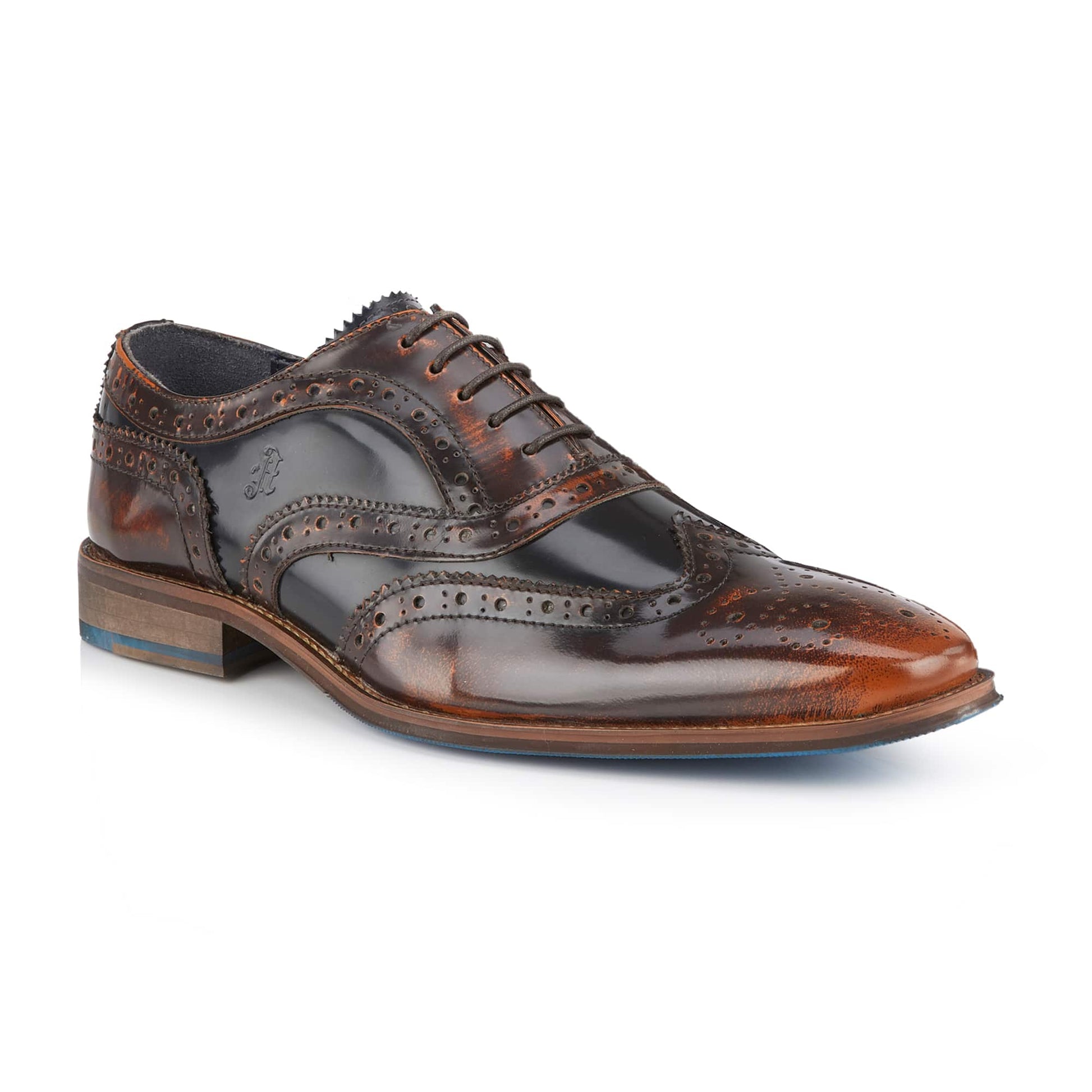 Athlone Mens Leather Two Tone Brushed Hi Shine Brogue Shoe - Amen Shoes 