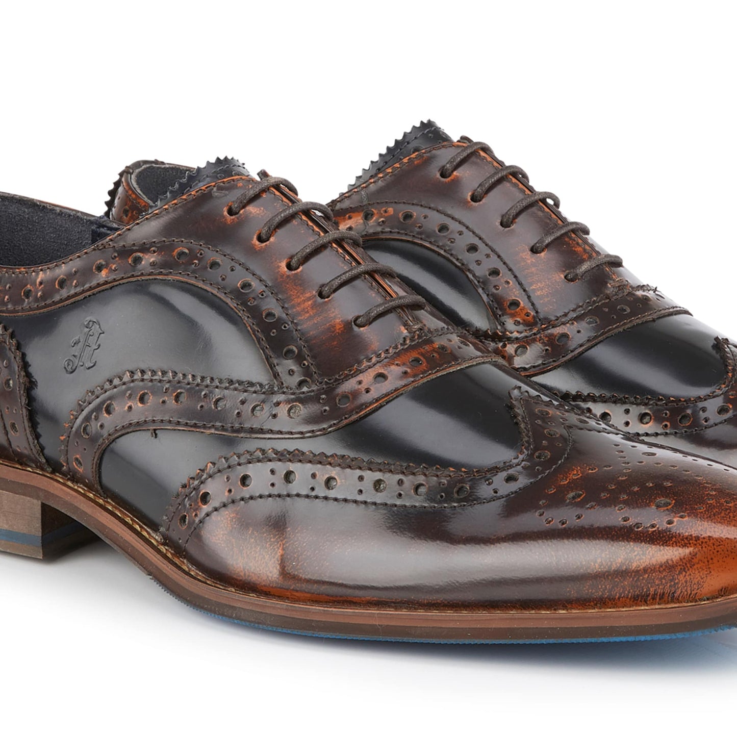 Athlone Mens Leather Two Tone Brushed Hi Shine Brogue Shoe - Amen Shoes 