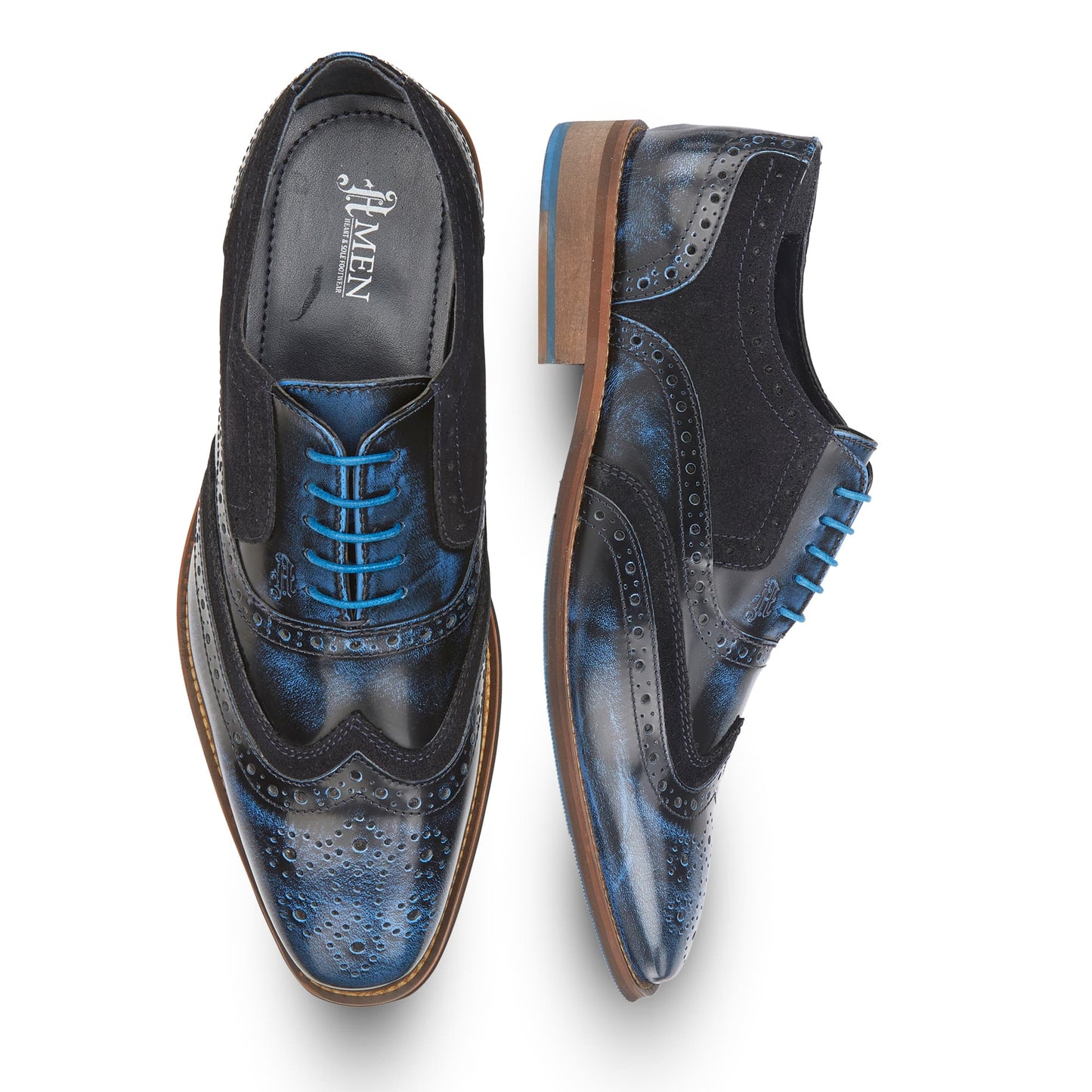 Wexford Mens Leather Two Tone Brogue Shoe - Navy/Navy - Amen Shoes 