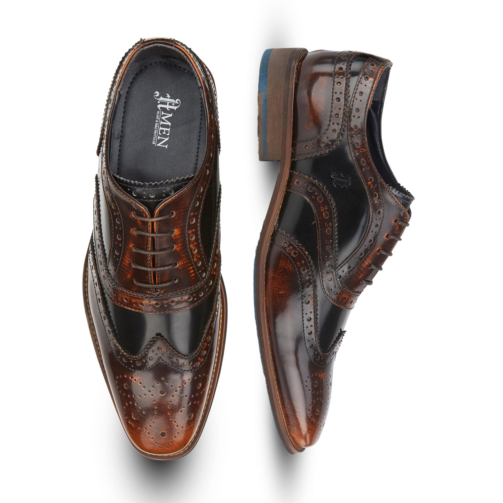 Athlone Mens Leather Two Tone Brushed Hi Shine Brogue Shoe - Amen Shoes 