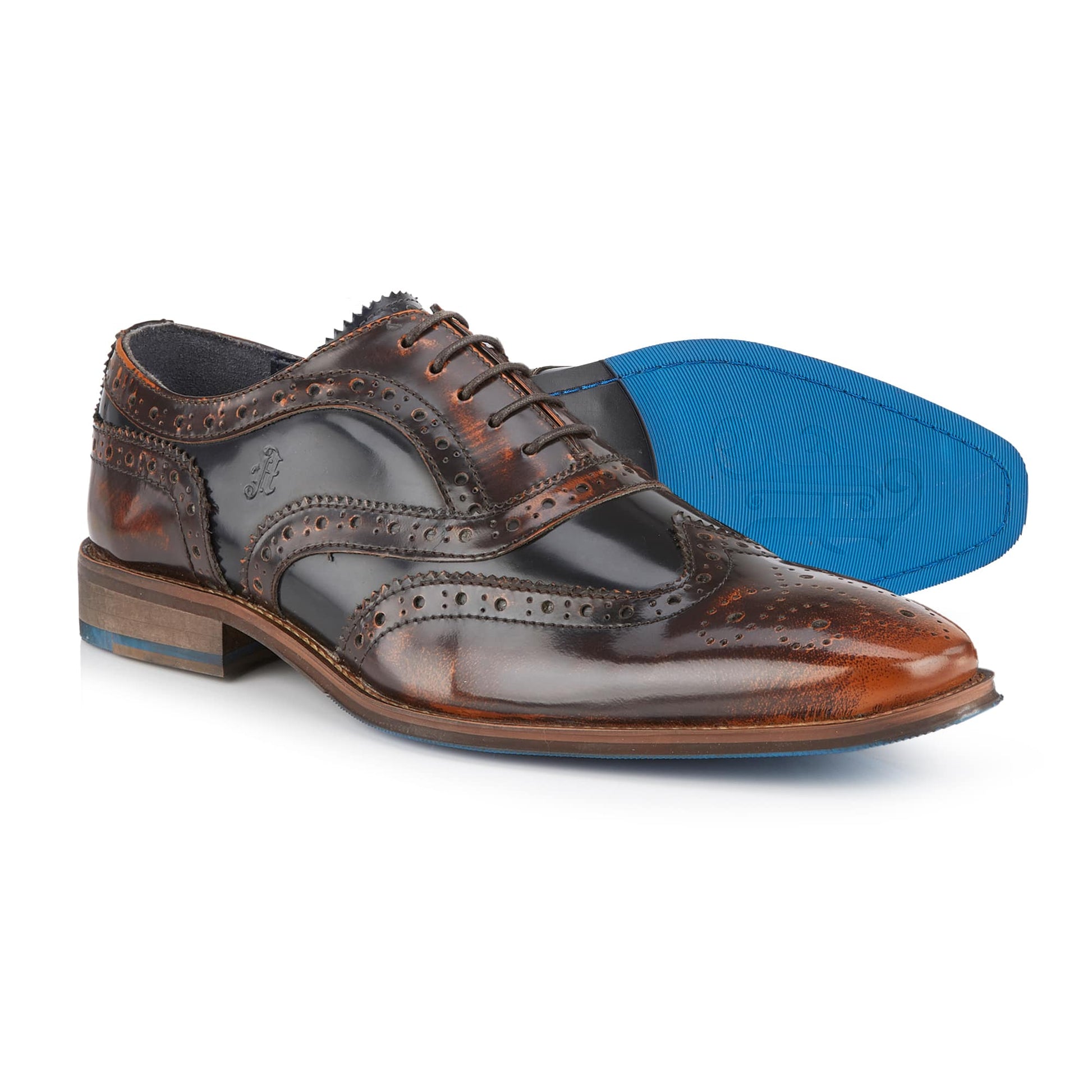 Athlone Mens Leather Two Tone Brushed Hi Shine Brogue Shoe - Amen Shoes 