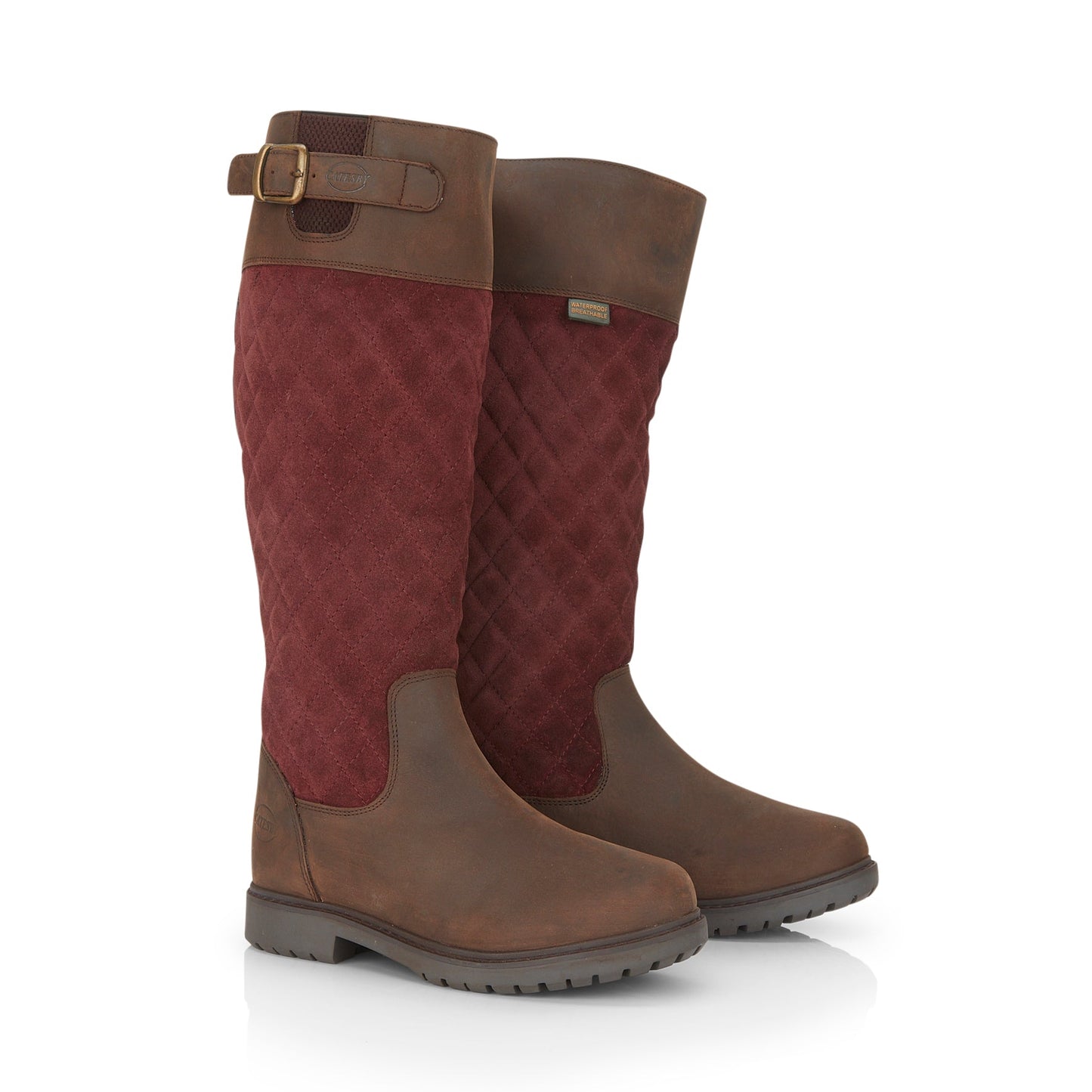 Ashby Women's Waterproof Long Country Boots - OAK/BURGUNDY